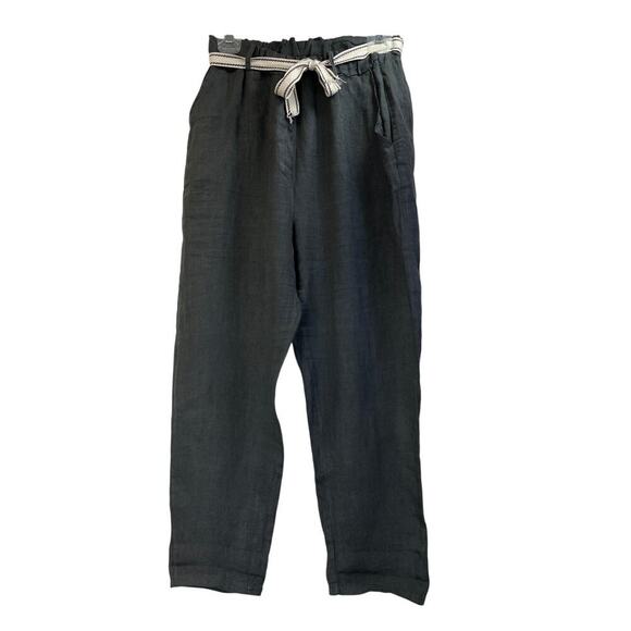 M Womens Dark Gray M 100% Linen Belt Pockets Career/ Luxury Classic SummerPants - Picture 1 of 7
